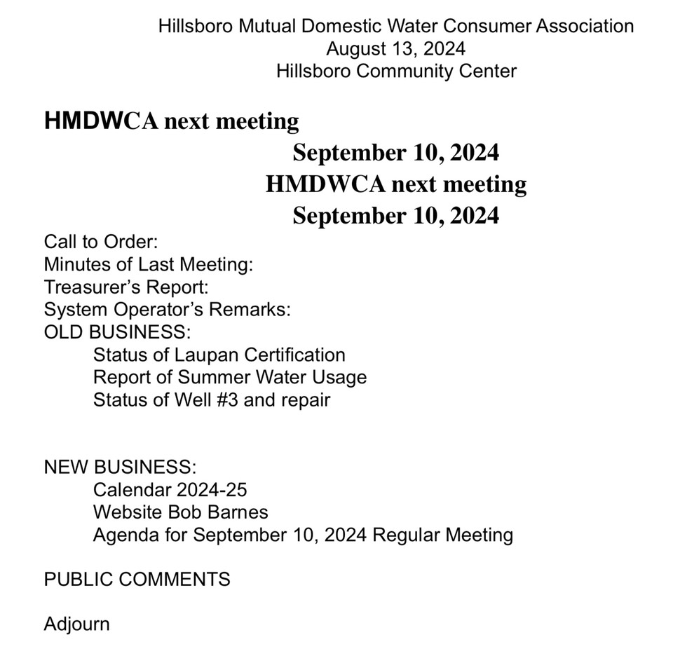 HMDWCA Sep 2024 Minutes